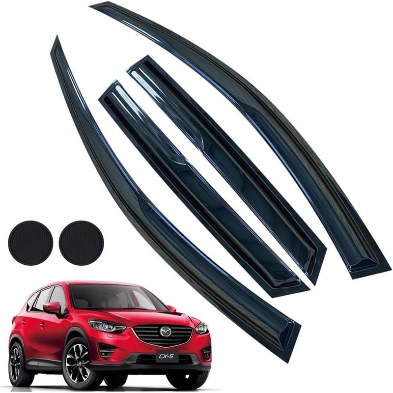 LETINGFAR Rain Guards for Mazda CX-5 2013-2016, Tape-on Side Window Deflectors for Mazda CX-5, Window Visors for Mazda Cars, for Mazda Car Accessories 4 Rain Guards ＆ 2 Car Coasters - Image 1